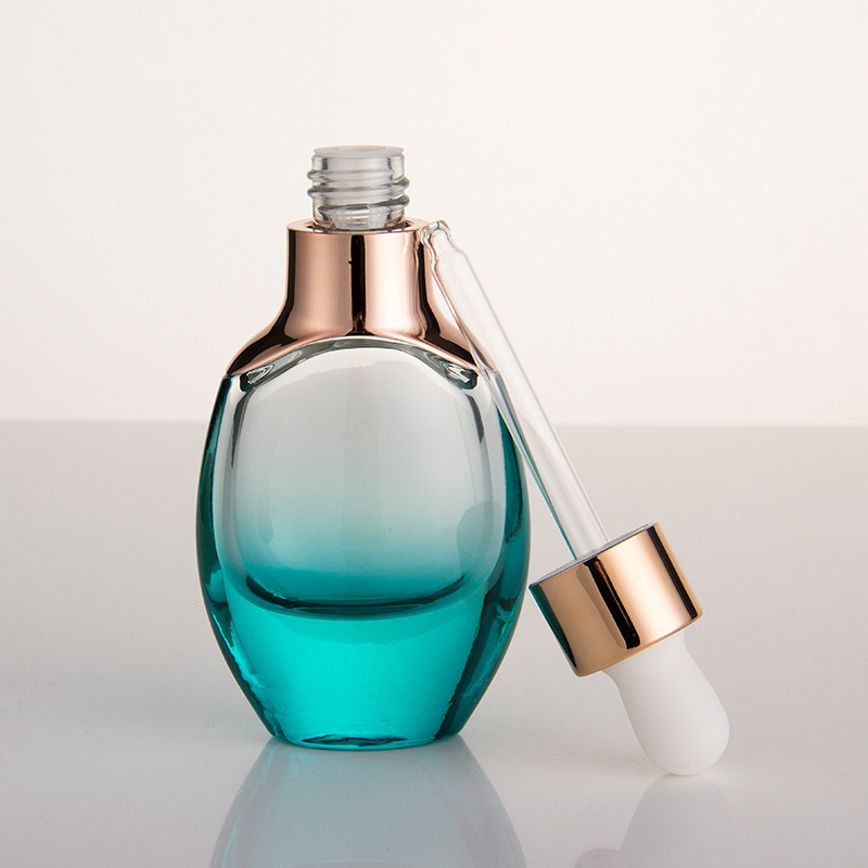 Luxury empty purple orange blue 30ml serum flat bottle with dropper