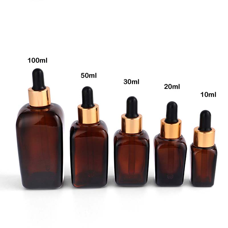 Luxury empty square amber glass essential oil dropper bottle 30ml China supplier