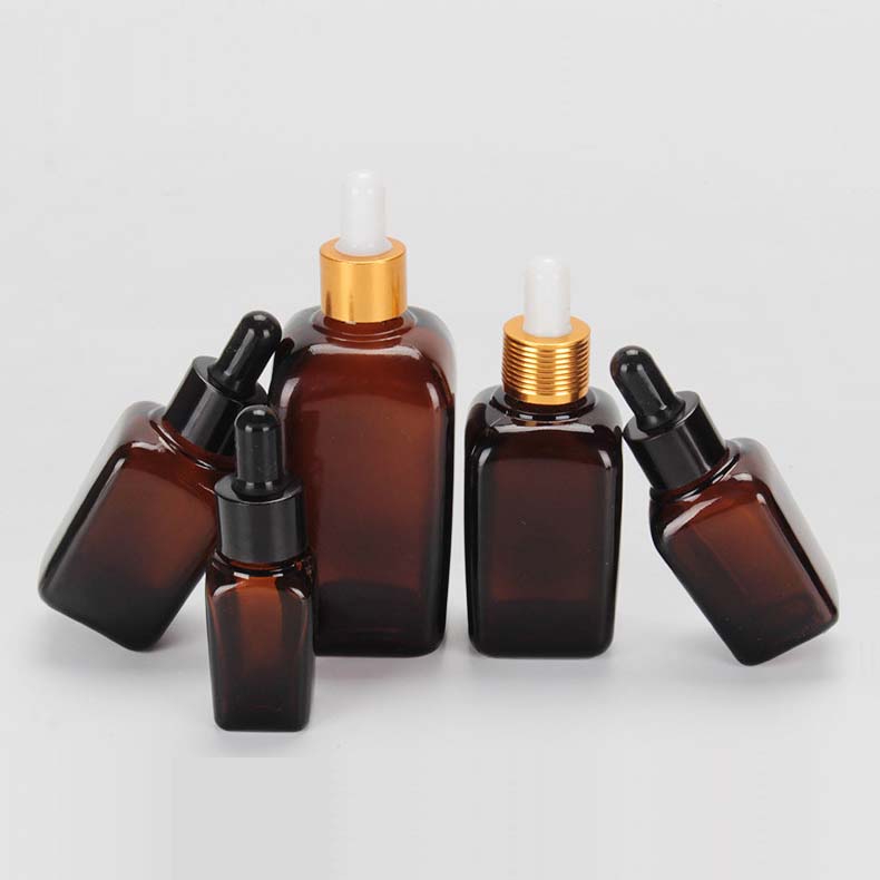 Luxury empty square amber glass essential oil dropper bottle 30ml China supplier