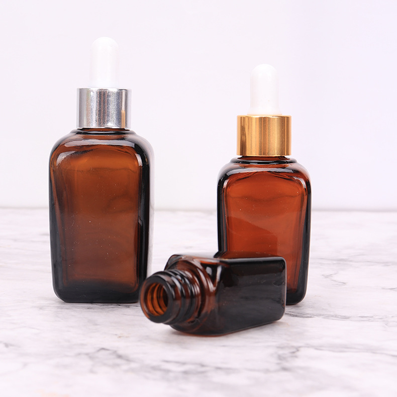 Luxury empty square amber glass essential oil dropper bottle 30ml China supplier