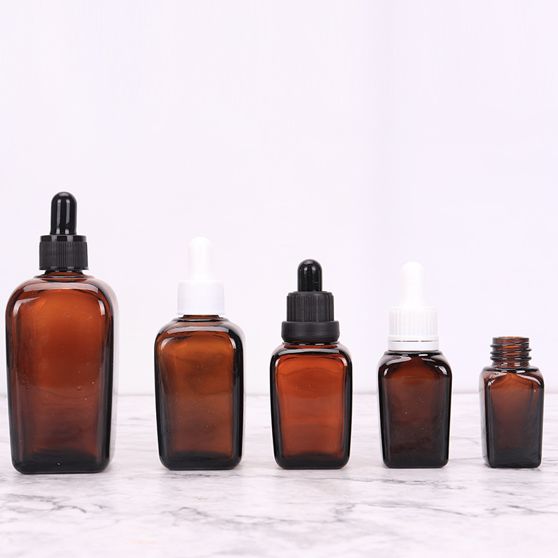 Luxury empty square amber glass essential oil dropper bottle 30ml China supplier