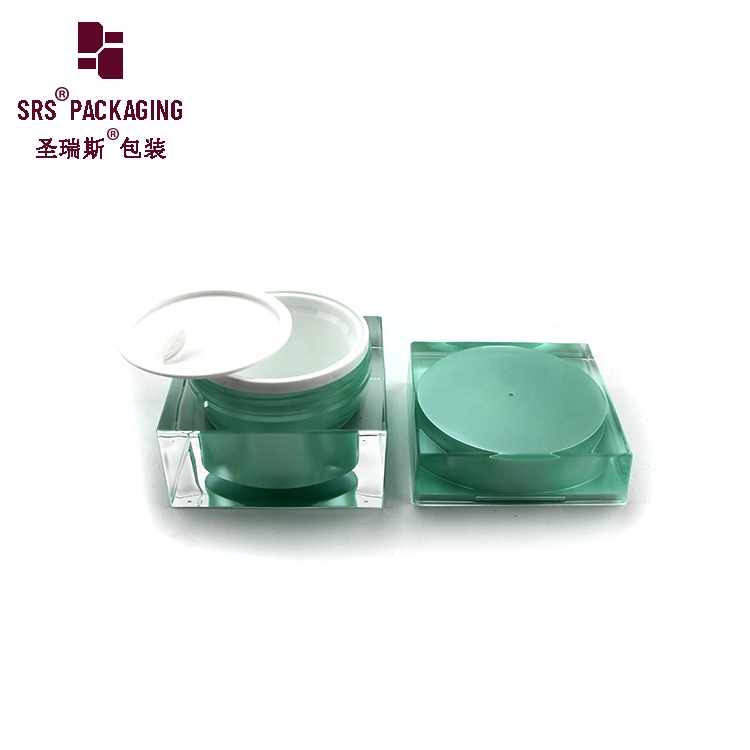 Luxury empty square shape green color 30g 50g 80g cosmetic cream jar acrylic