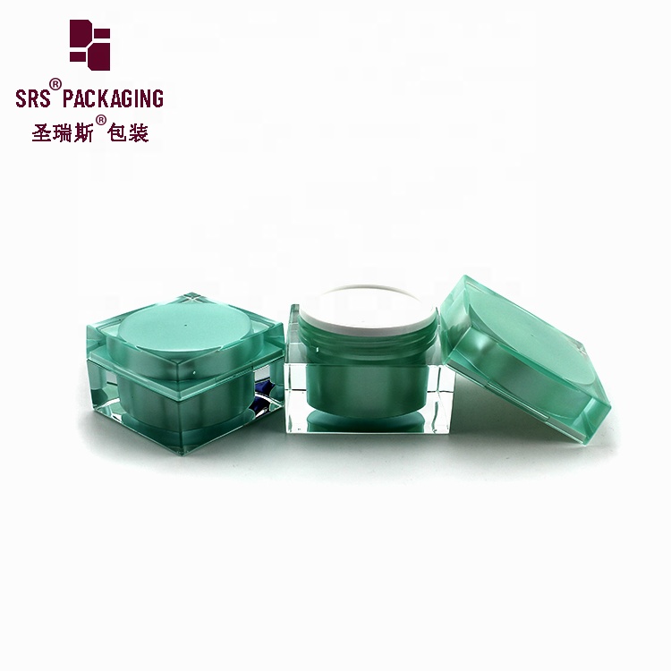 Luxury empty square shape green color 30g 50g 80g cosmetic cream jar acrylic