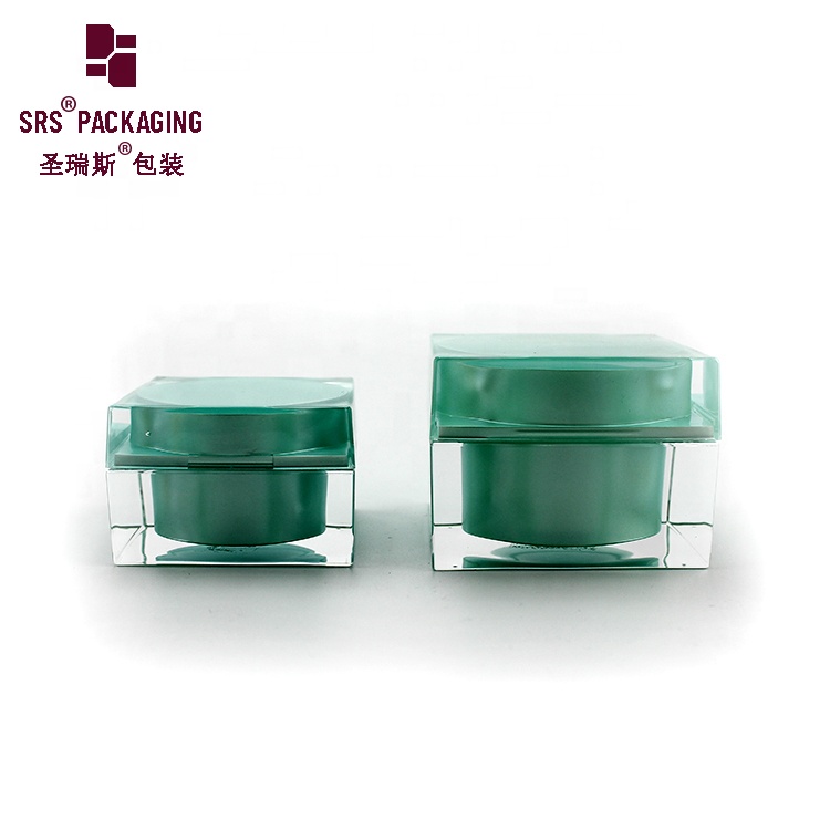 Luxury empty square shape green color 30g 50g 80g cosmetic cream jar acrylic