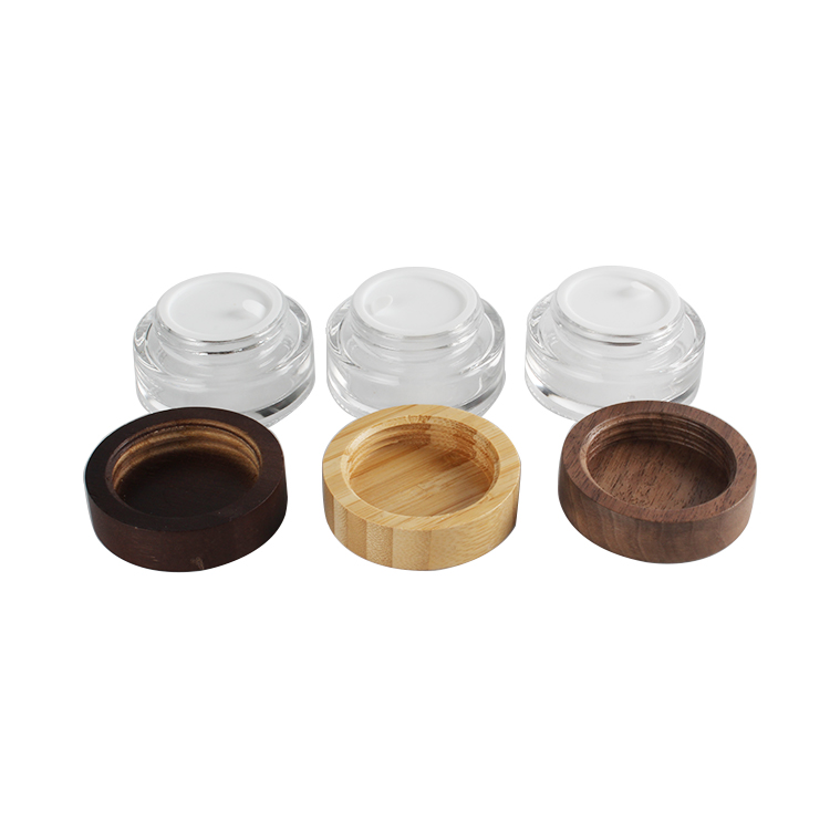 Luxury face cream bottle frosted glass cosmetic jar 7ml 30ml skincare glass packaging with bamboo lid