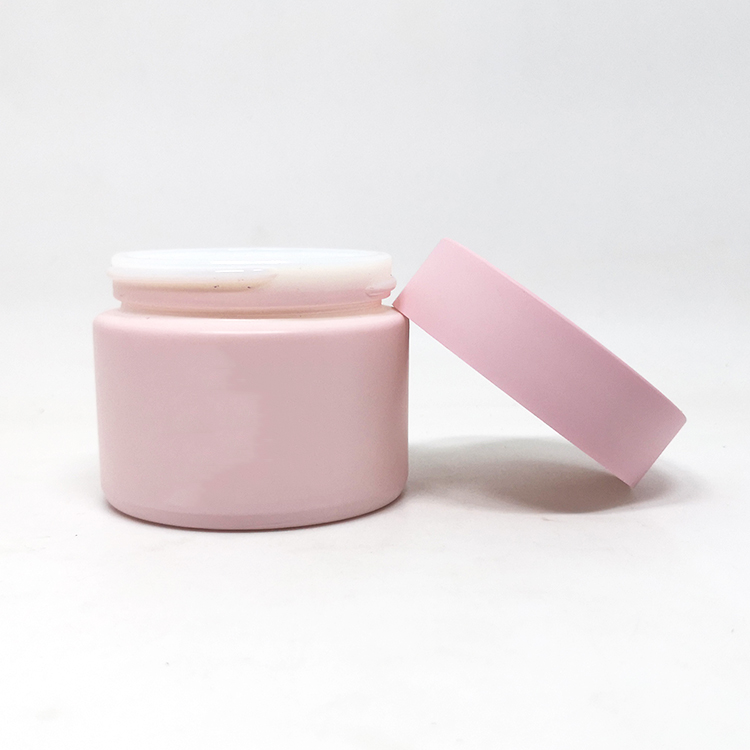 Luxury facial skin cream clay packaging 50g 100g matte pink opal white porcelain glass jar with pink lid