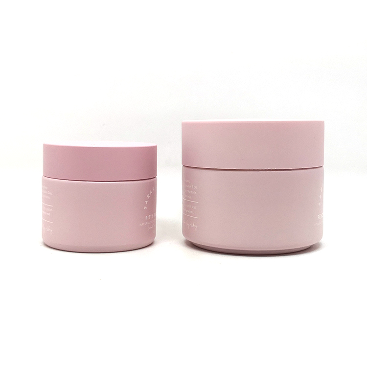 Luxury facial skin cream clay packaging 50g 100g matte pink opal white porcelain glass jar with pink lid