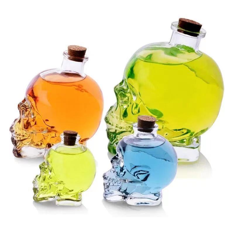 Luxury factory manufacture custom shaped empty 120ml 200ml 450ml 750ml wine glass skull liquer bottle