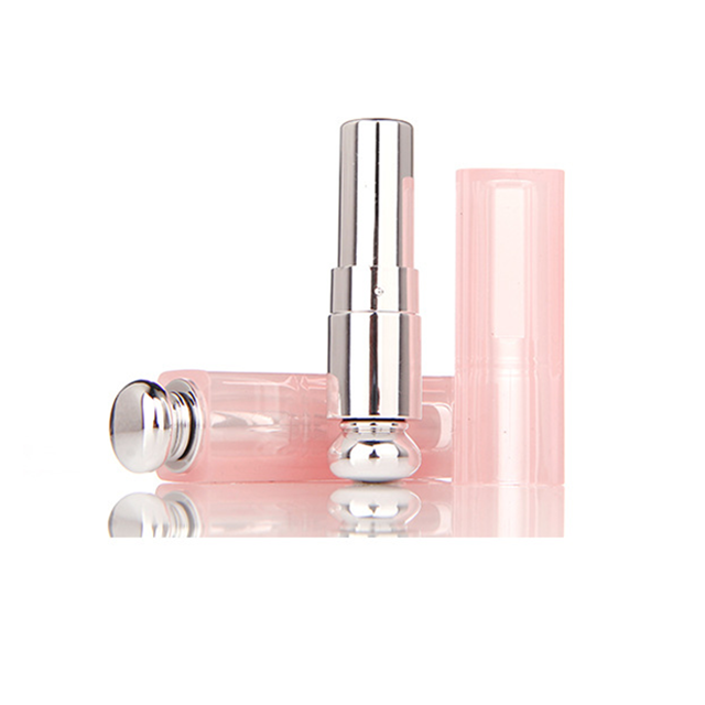 Luxury fancy elegant gold lipstick tube / Plastic round shape pink lip balm container / Empty clear white lip gloss packaging