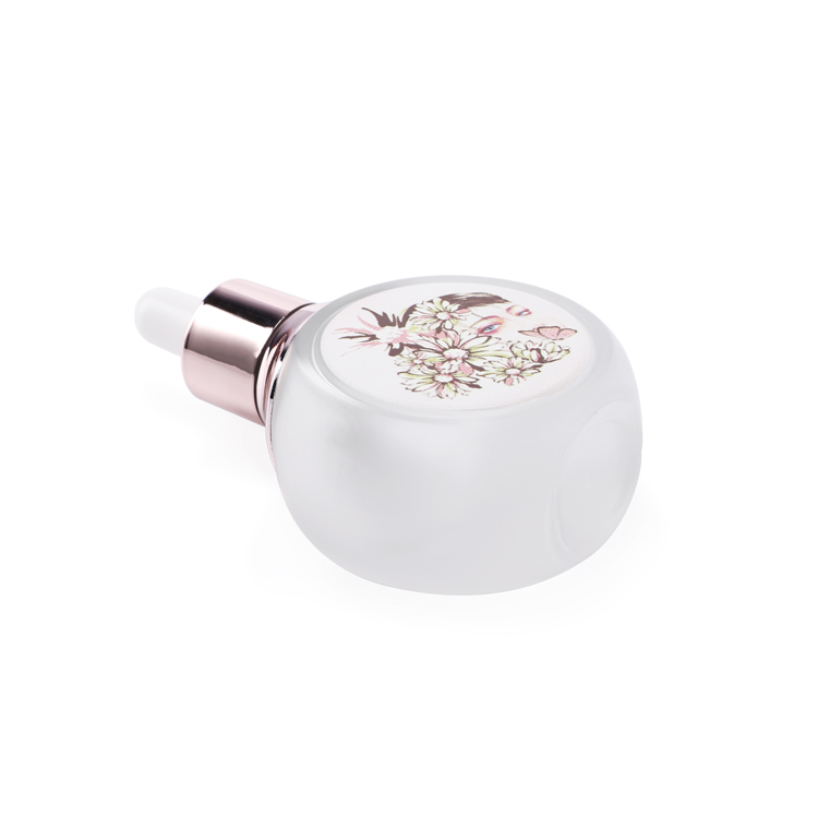 Luxury flat round 30ml 50ml empty face serum glass dropper bottle liquid container with personal care