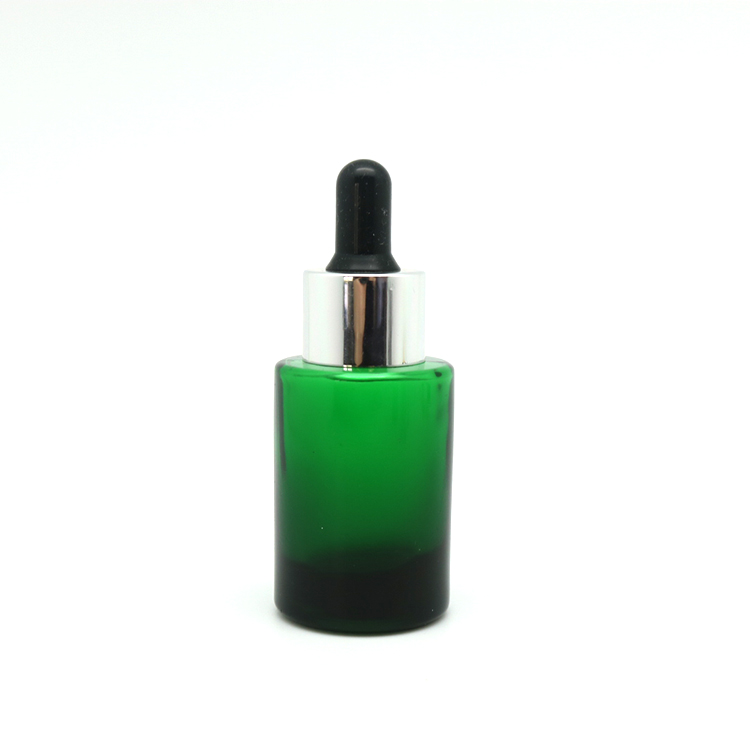 Luxury flat shoulder 30ml original green glass dropper bottle essential oil bottle glass bottle for massage oil