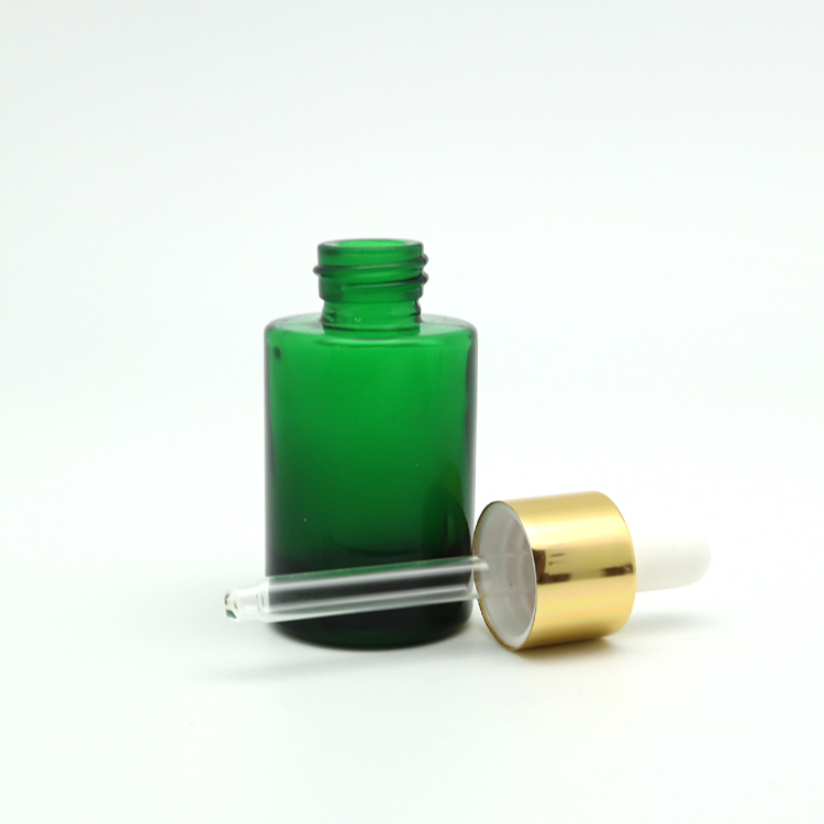 Luxury flat shoulder 30ml original green glass dropper bottle essential oil bottle glass bottle for massage oil