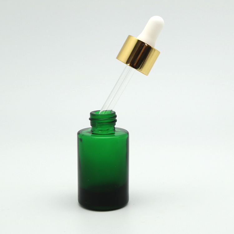 Luxury flat shoulder 30ml original green glass dropper bottle essential oil bottle glass bottle for massage oil