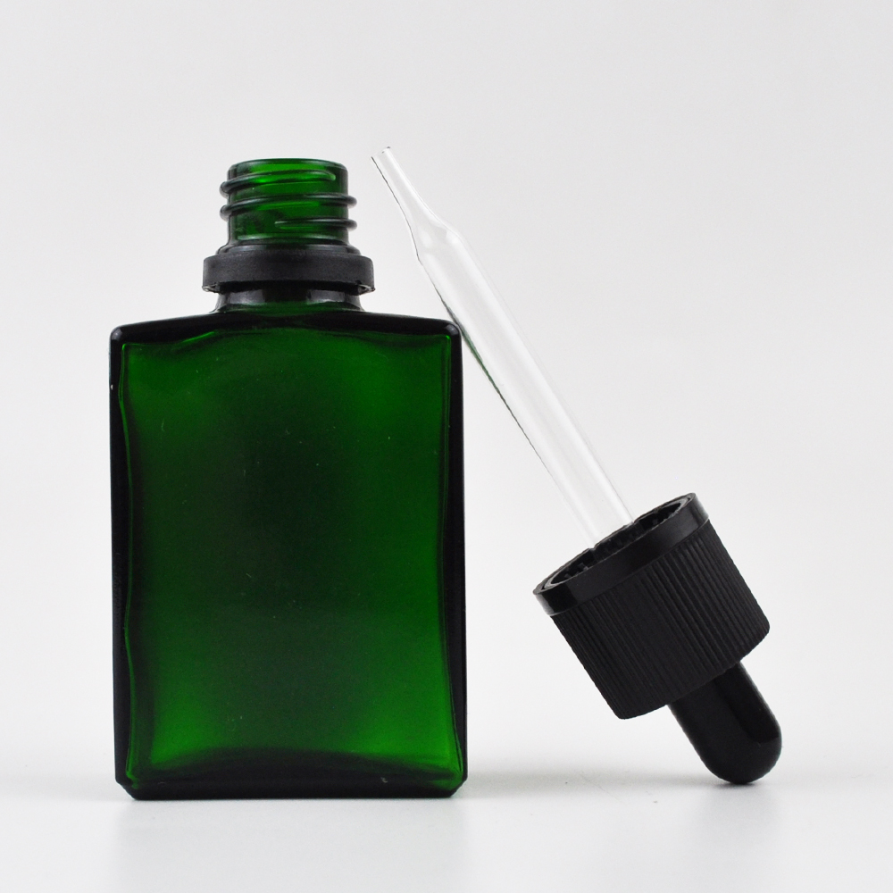 Luxury flat square glass oil amber 30 ml glass dropper bottles of perfume essential oil