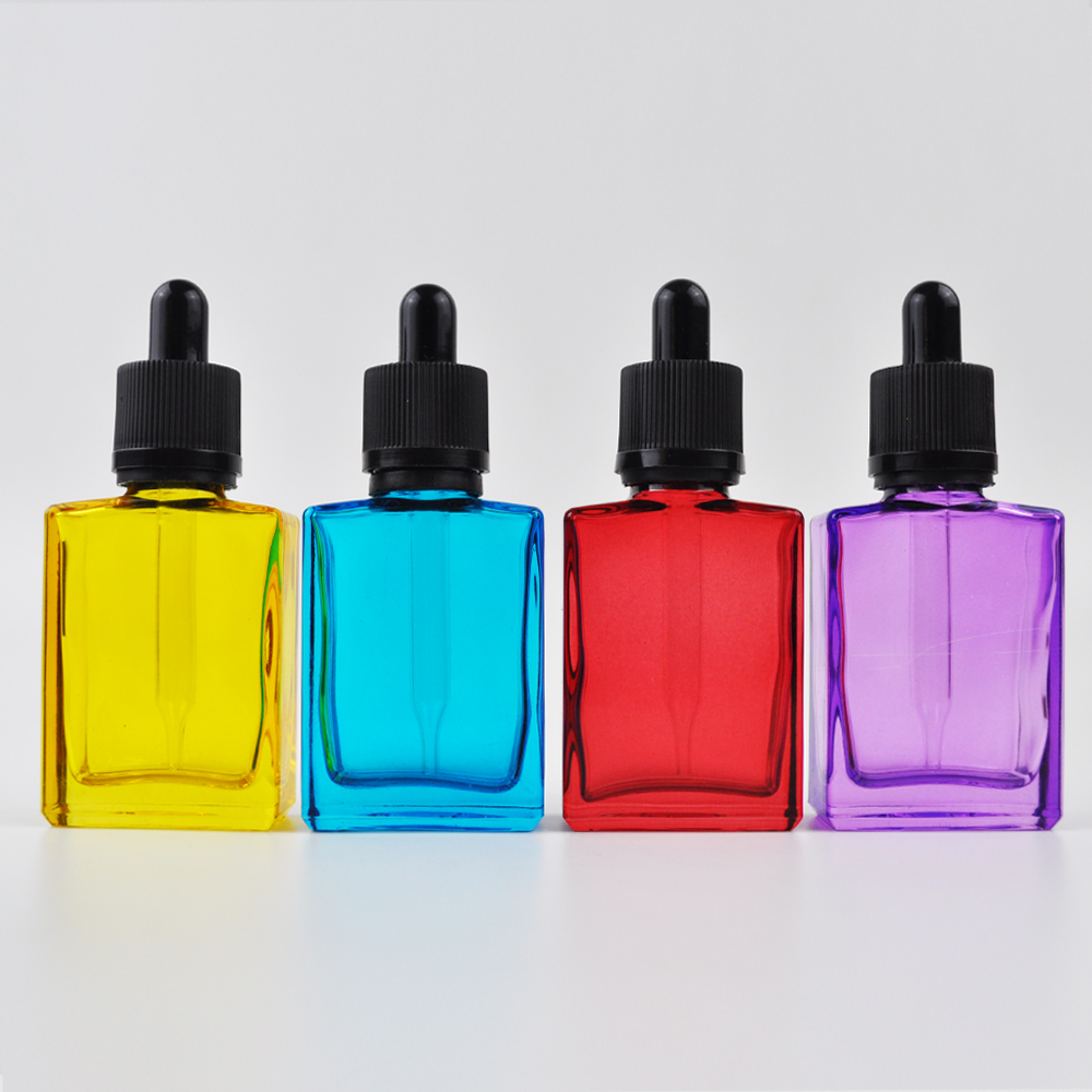 Luxury flat square glass oil amber 30 ml glass dropper bottles of perfume essential oil