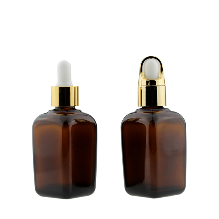 Luxury french silver aluminum lids cork dropper 50ml square glass bottle