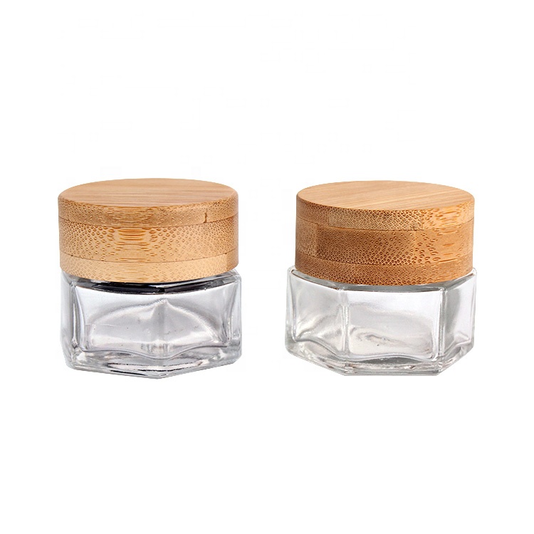 Luxury from china glass cosmetic packaging jar with bamboo lid for eye cream