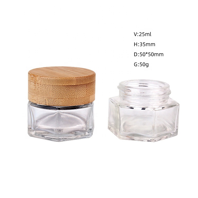 Luxury from china glass cosmetic packaging jar with bamboo lid for eye cream