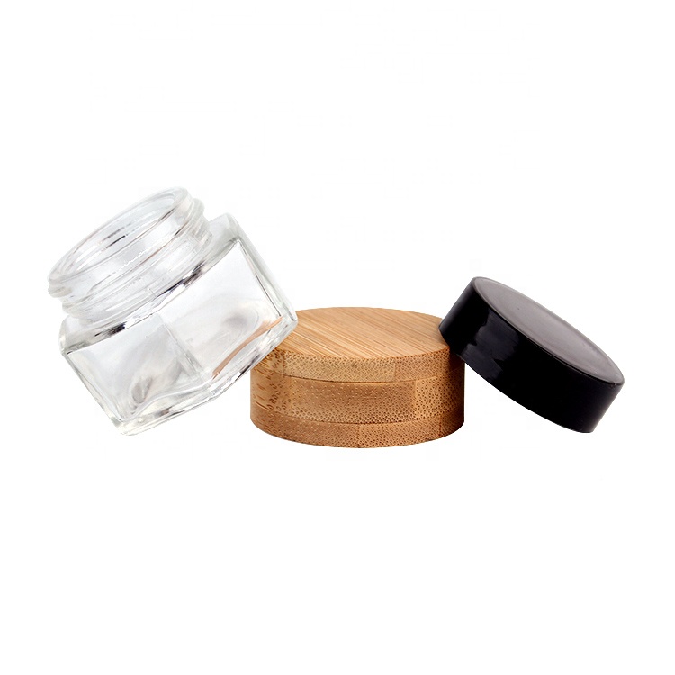 Luxury from china glass cosmetic packaging jar with bamboo lid for eye cream
