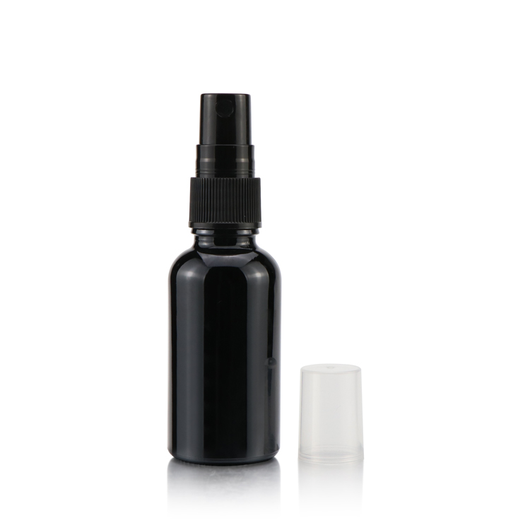 Luxury glass 10 20 30 50 100ml essential oil round matte black cosmetic oil serum spray bottle with pump sprayer