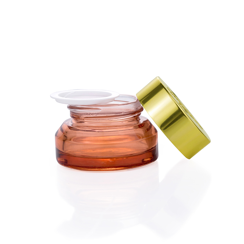 Luxury glass cosmetic jars 15g 30g 50g 100g semi clear red night care skin cream empty glass jar with gold aluminum screw lid