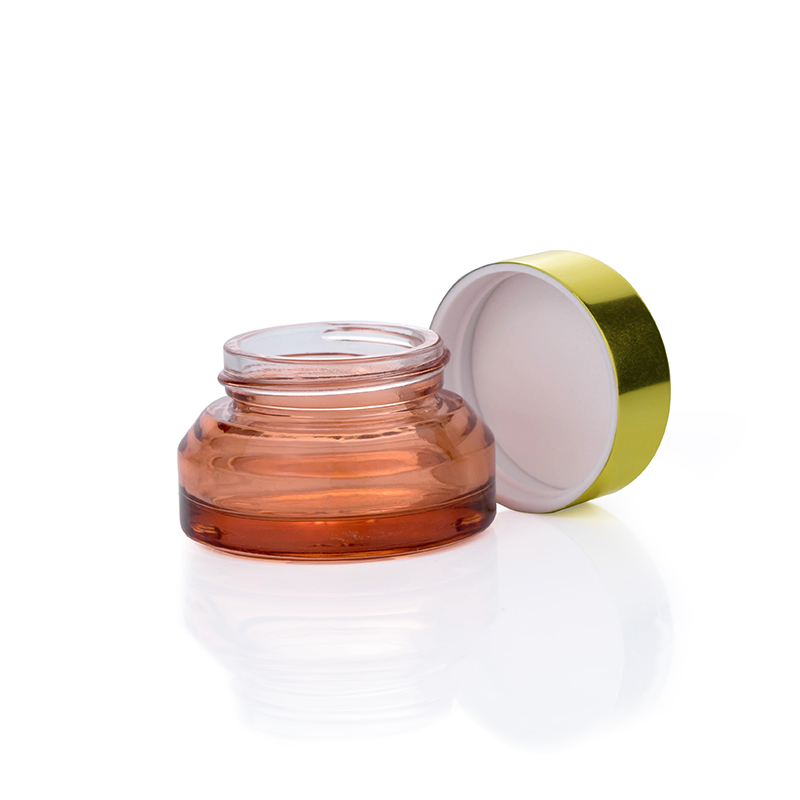 Luxury glass cosmetic jars 15g 30g 50g 100g semi clear red night care skin cream empty glass jar with gold aluminum screw lid