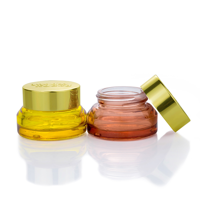 Luxury glass cosmetic jars 15g 30g 50g 100g semi clear red night care skin cream empty glass jar with gold aluminum screw lid