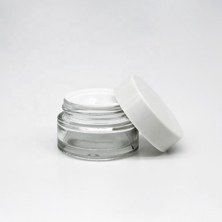 Luxury glass cosmetic jars bottles with black plastic and aluminum cap use for eye cream