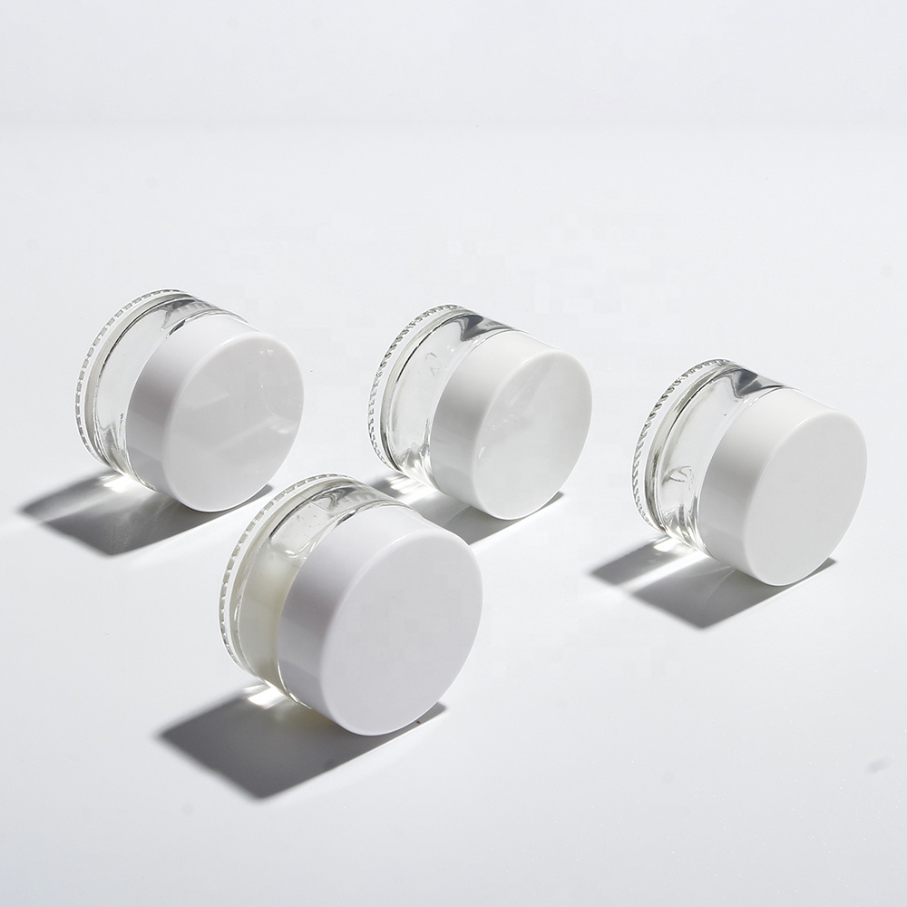 Luxury glass cosmetic jars bottles with black plastic and aluminum cap use for eye cream