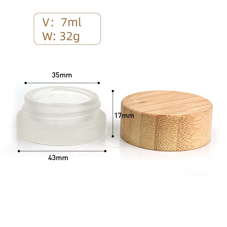 Luxury glass cosmetics packaging containers 7ml 7g small eye cream frosted glass jar container with bamboo wooden lid