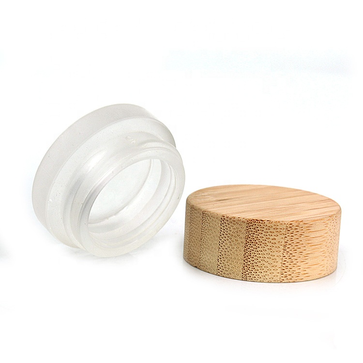 Luxury glass cosmetics packaging containers 7ml 7g small eye cream frosted glass jar container with bamboo wooden lid