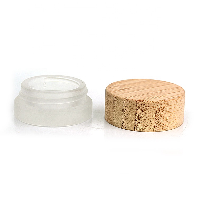 Luxury glass cosmetics packaging containers 7ml 7g small eye cream frosted glass jar container with bamboo wooden lid