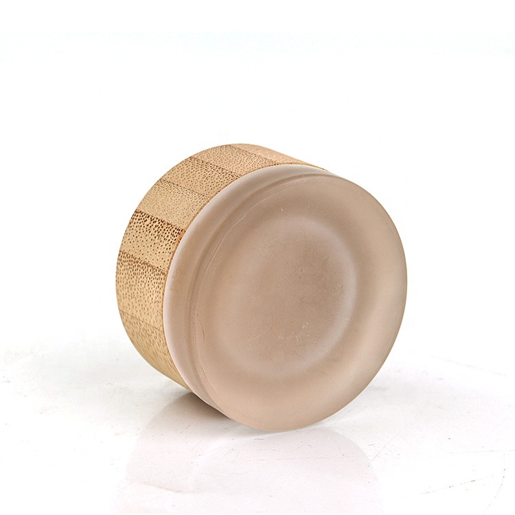 Luxury glass cosmetics packaging containers 7ml 7g small eye cream frosted glass jar container with bamboo wooden lid