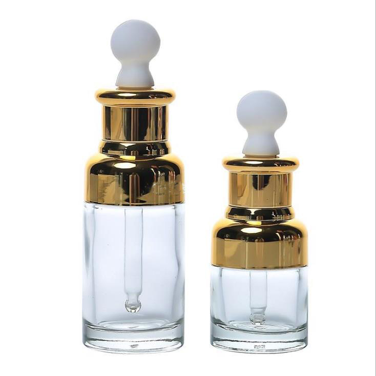Luxury glass essential oil dropper bottle with metallic electroplate  cap