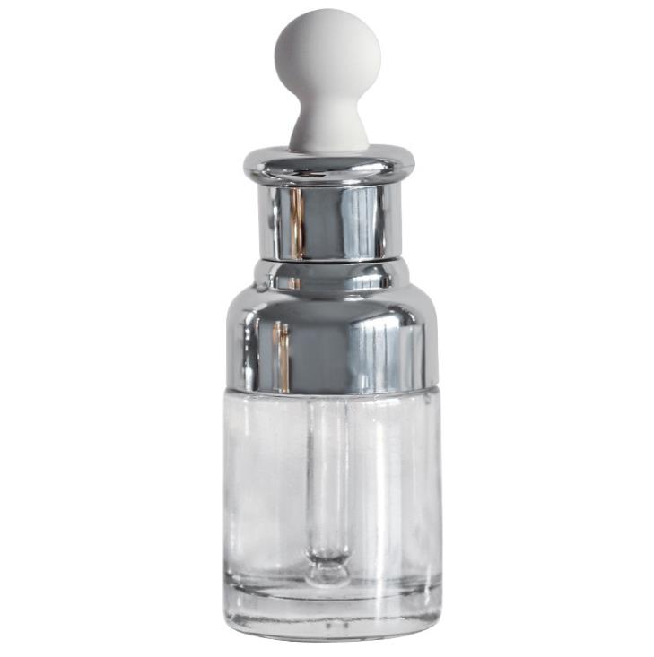 Luxury glass essential oil dropper bottle with metallic electroplate cap