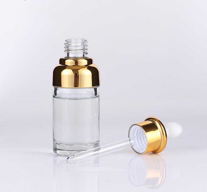 Luxury glass essential oil dropper bottle with metallic electroplate cap