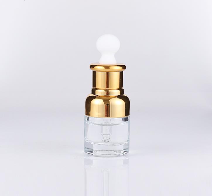 Luxury glass essential oil dropper bottle with metallic electroplate cap