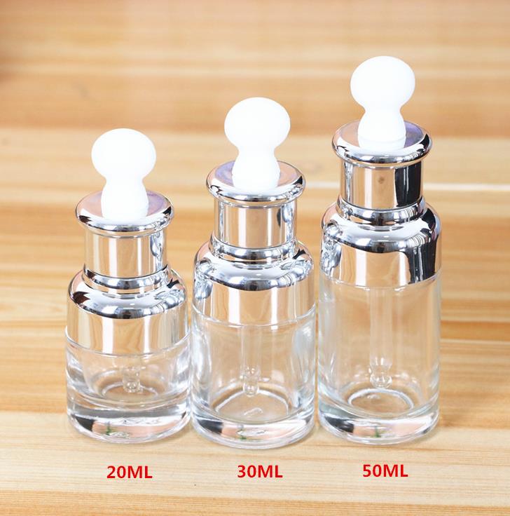 Luxury glass essential oil dropper bottle with metallic electroplate cap