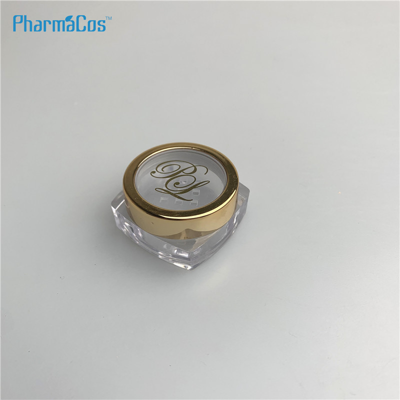 Luxury golden rim lip scrub cosmetic jar glitter square 3.5.10.20g jar container
