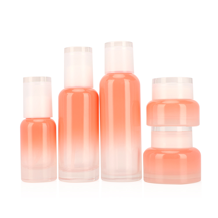 Luxury gradient glass cosmetic containers serum bottle empty cosmetic glass lotion bottle and cream jar for skin care