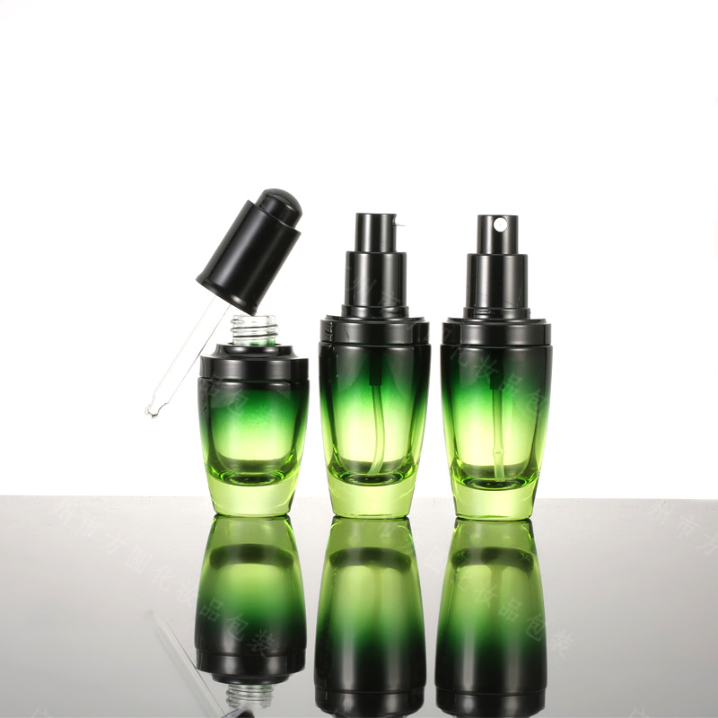 Luxury green glass perfume pump bottle glass face cream jar