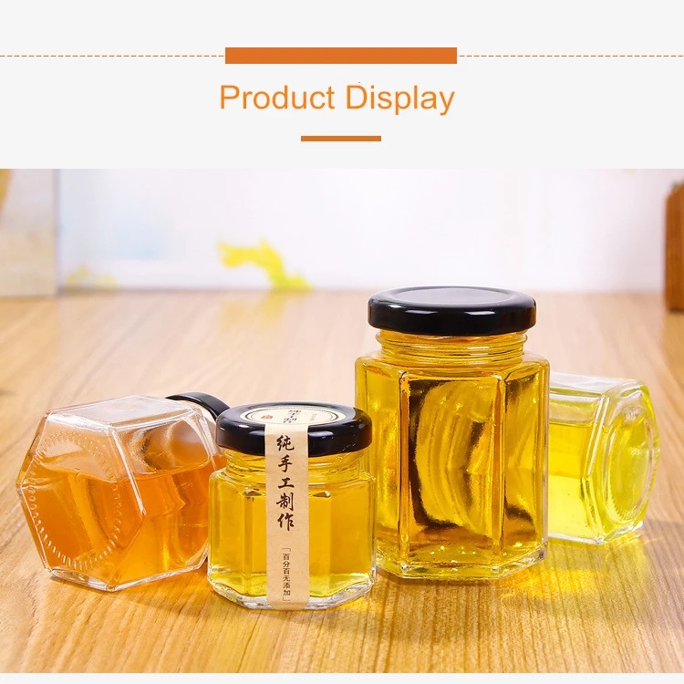 Luxury hexagonal glass honey bottles honey jar bottle for food