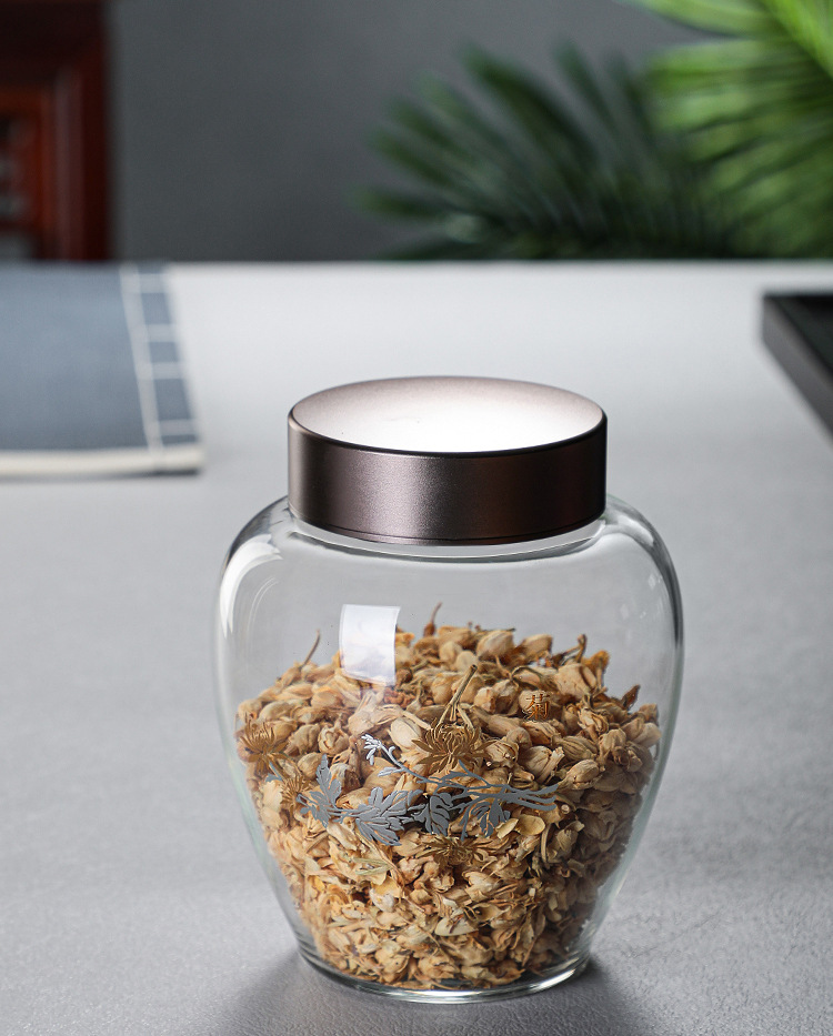 Luxury high borosilicate glass storage tank with spiral frosted stainless steel cover