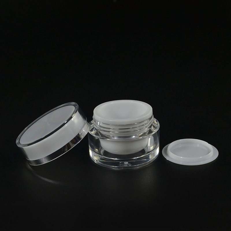 Luxury hot sale product 5g 10g 15g 30g 50g white liner round shape white jar acrylic cream jar with screw cap silver edge