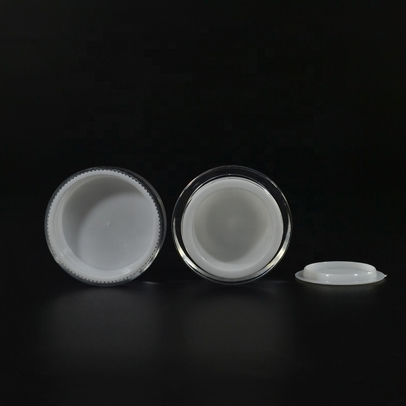 Luxury hot sale product 5g 10g 15g 30g 50g white liner round shape white jar acrylic cream jar with screw cap silver edge