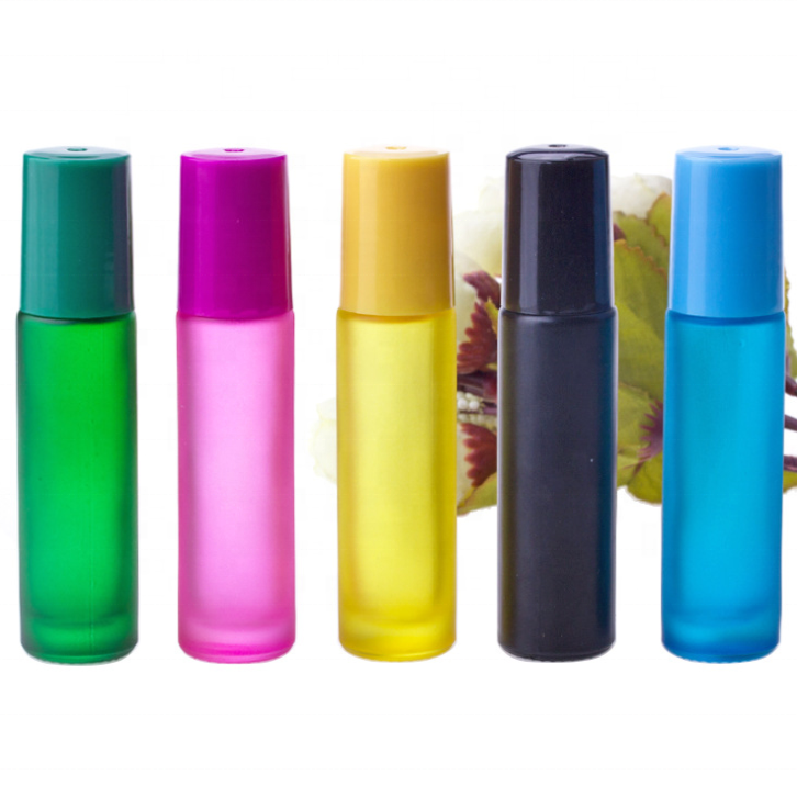 Luxury light colorful electroplate Tincture Bottle 10ml essential oil perfume glass bottle stainless steel roller aluminum cap