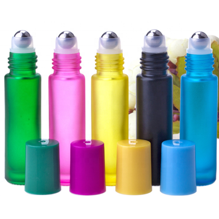 Luxury light colorful electroplate Tincture Bottle 10ml essential oil perfume glass bottle stainless steel roller aluminum cap