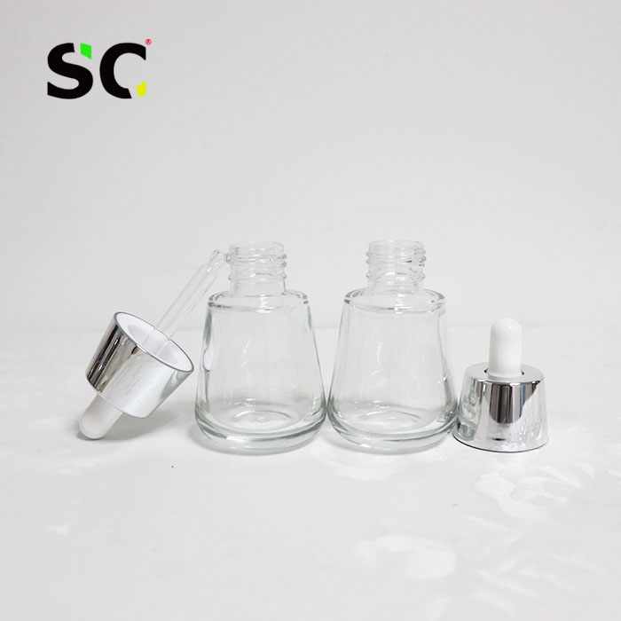 Luxury lotion essential oil 30ml colorful serum glass dropper bottle with aluminum press pipette dropper Cosmetic packaging