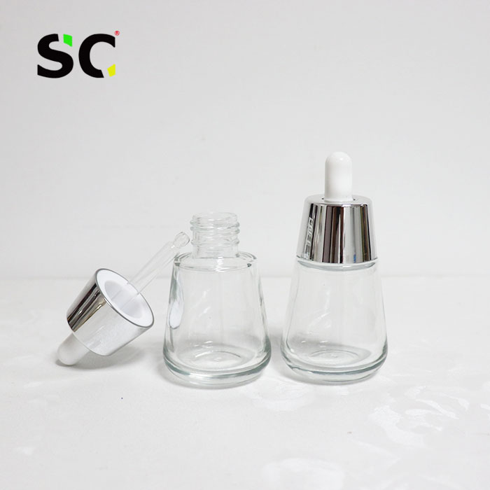 Luxury lotion essential oil 30ml colorful serum glass dropper bottle with aluminum press pipette dropper Cosmetic packaging