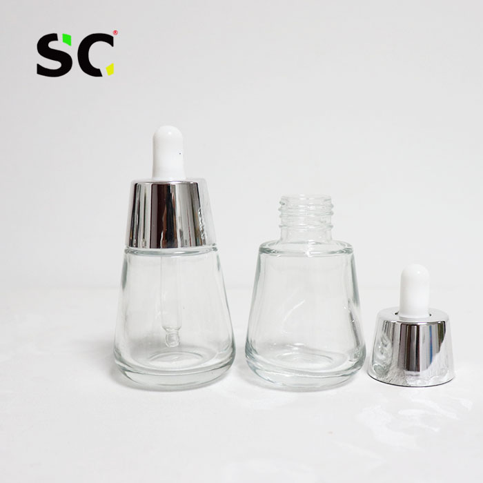 Luxury lotion essential oil 30ml colorful serum glass dropper bottle with aluminum press pipette dropper Cosmetic packaging